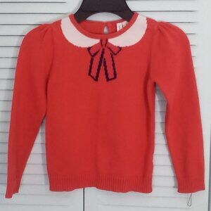 JANIE and JACK 5 RED 100% COTTON LONG PUFF SLEEVE SWEATER KNIT IN COLLAR & BOW